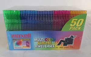 MAXELL MULTI-COLOR SLIMLINE (5mm Thick) JEWEL CASES FOR CD'S & DVD'S PACK OF 50 - Picture 1 of 6