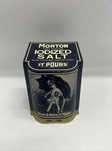 Morton Iodized Salt 'It Pours' 1921 Tin Reproduction Slanted Flip Top 5.5 Tall - Picture 1 of 11