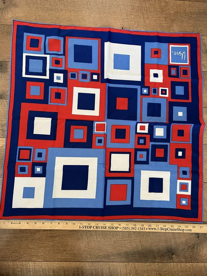 Bufanda Vera vintage 27 pulgadas cuadrada audaz geométrica roja blanca azul Japón ¡GUAU! Foto 1 de 1