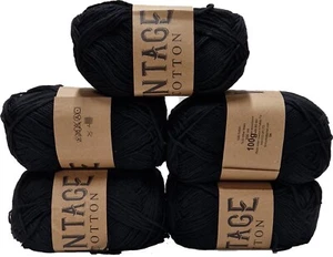 5 x V03 Black Vintage Cotton 100g Crochet &Knitting Yarn/wool - Picture 1 of 1