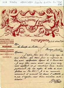 Italie - Pietrasanta - Superbe Entête d'un Atelier de Sculptures du 08/04/1920 - Bild 1 von 1