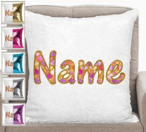 Mermaid Scales Name Cushion Cover Reversible Sequins Throw Pillow Personalised - Picture 1 of 13
