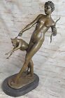 Nude Bronze Diana The Huntress w/ dog statue "Diana with Wolfhound" Sculpture