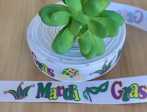 1" (1 Yard) Karneval Ripsband Karneval Masken Joker Krone - Bild 1 von 1