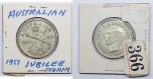 ‘THE HOARD’  GOOD 1951 AUSTRALIA JUBILEE FLORIN FROM A LAWSONS AUCTION LONG AGO - Picture 1 of 23