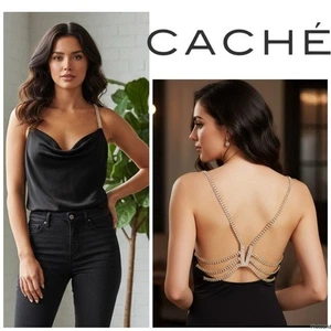 Vintage Cache ärmellos schwarz Strass Detail Riemen und Rücken Design Gr. Medium - Bild 1 von 13