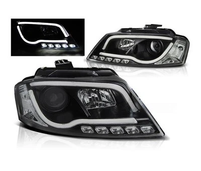headlights for audi a3 8p 2008 2009 2010 2011 2012 tube light tru drl black lhd - Image 1 of 2