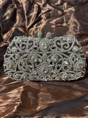 Bolso sin asas de cristal de taller de encaje raro cartera boda hecho a mano marco de aleación joyas Foto 1 de 4