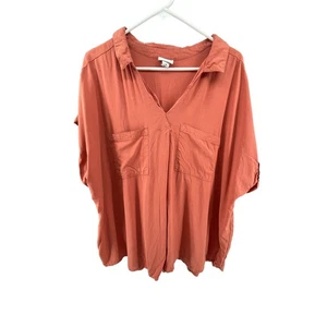Ava & Viv orangefarbene Popover-Bluse mit V-Ausschnitt und Kragen Damengröße 3X - Bild 1 von 6