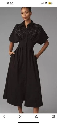 Vestido Camisa Anthropologie Exquise Toby Negro Embellecido Talla M Manga Corta Foto 1 de 4