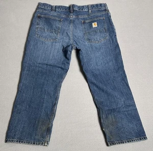 Pantalones de mezclilla Carhartt para hombre talla 40 x 28 azules relajados rectos ropa de trabajo lavado medio - Imagen 1 de 13
