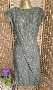 Escada 'Cactus' Gold Sequinned Sash Pleat Dress Size 38 UK 12 - Picture 1 of 12