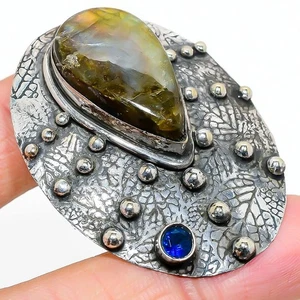 Labradorite, Topaz Gemstone Handmade 925 Sterling Silver Gift Pendant 1.97" v442 - Picture 1 of 3
