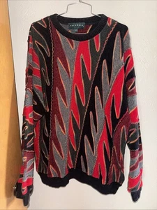 Vintage Tundra Canada Sweater Mens Crewneck Coogi Style 3D Knit Red Black Large - Picture 1 of 7
