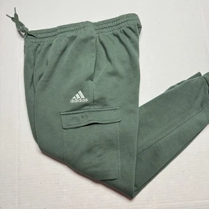 Adidas Essentials pantaloni da jogging cargo in pile con gamba affusolata verde ossido bianco taglia:L - Foto 1 di 9