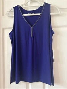 Chico’s Size 1  Caviar Beaded Trim V Neck Tank Florentia Plum NWT - Picture 1 of 4
