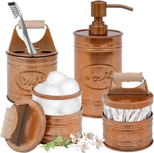 Rustic Bathroom Accessories Set 4 Copper Farmhouse Soap Dispenser Rustic Toothbr - Picture 1 of 7