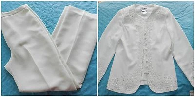 TRAJE PANTALÓN vintage PLAZA SOUTH 2 piezas marfil talla 8 NUEVO conjunto madre de novia (p94) Foto 1 de 4