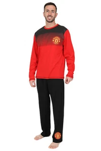Manchester United FC Mens Red Black Long Pyjamas - Picture 1 of 7