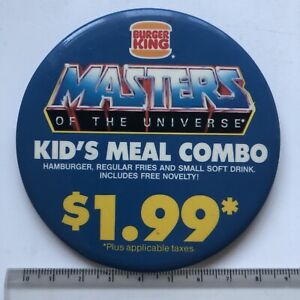 VTg Og Rare 1987 Burger King Staff he man masters of the universe 88mm Pin badge