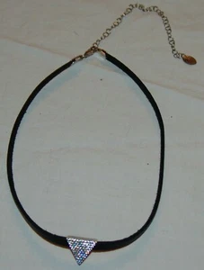 Costume Jewelry Choker Necklace Black Suede Sterling Silver 925 Turkey - Picture 1 of 9