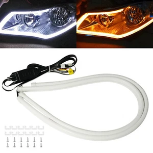 2Pcs 30cm 45cm 60cm White/Amber Daytime Running Light Sequential Turn Signal LED - Picture 1 of 9