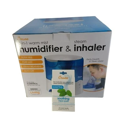 Crane 2 in 1 Warm Mist Humidifier & Steam Inhaler + 12 Soothing Vapor Pads - Image 1 of 4