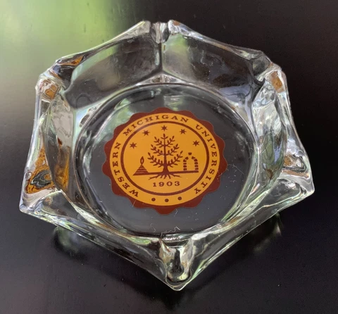 Vintage Western Michigan University Broncos 4" Glass 6 Cigarette Holder Ashtray Cover