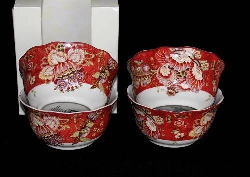 4 222 Quinta GABRIELLE ROJO Floral Jacobeo Profundo Cereal Cuencos Bordes Festoneados Nuevo en Caja Foto 1 de 1