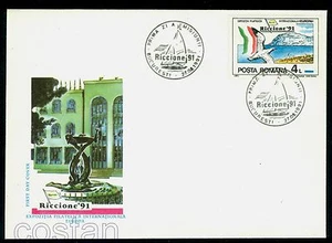 1991 Yellow-legged gull,Swimmer Fountain,Turism Palace,Riccione,Romania,4671,FDC - Picture 1 of 1