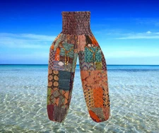 Womans Boho Pant Trendy Orange Hippie Patchwork Gypsy Cotton Harem Pants S/M/L 