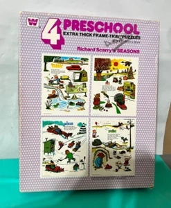 Vintage 1963 Richard Scarry's Seasons Extra Thick Frame Tray Puzzles Boxed Set - Picture 1 of 8