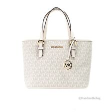 Michael Kors Jet Set Light Cream Signature XS Carryall Top Zip Tote Bag Purse