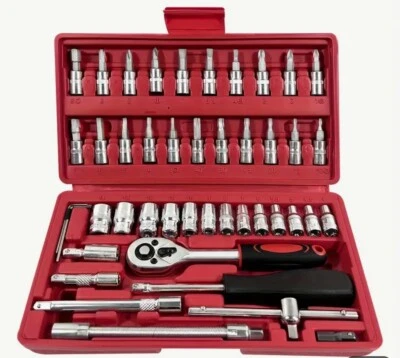 46 Pieces 1/4 Inch Drive Socket Ratchet Wrench Set, With Bit Socket Set Metric - Image 1 of 4