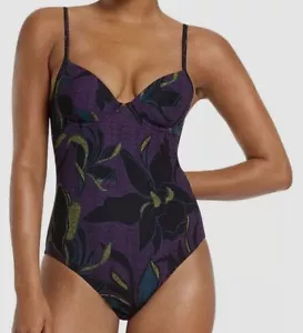 Jets Women's Purple Black Molded Underwire One Piece Swimsuit Size 8 - Picture 1 of 3