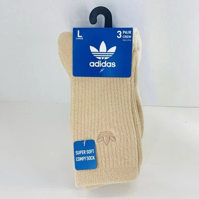 Adidas Super Soft Comfy Tan White Beige 3 Pair Crew Socks Large W 10-13 M 8-12 - Image 1 of 4