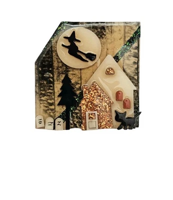 Prendedor de Halloween Lucinda House Witch Flying Foto 1 de 4