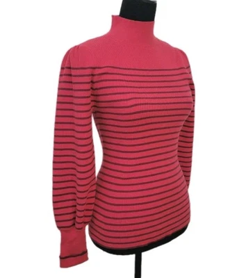 Suéter Ann Taylor Cuello Simulado Vibrante Rojo Rayas Manga Abullonada Talla Grande Nuevo con Etiquetas  Foto 1 de 4