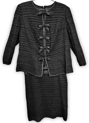 Chaqueta Falda Traje Negro Vintage Victor Costa Nahdree Años 90 Foto 1 de 4