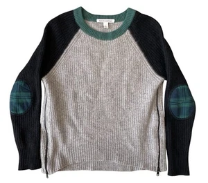 AUTUMN CASHMERE Sweater Womens Small 100% Cashmere Plaid Elbow Patch Zip Side - Picture 1 of 8