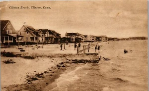 Vintage Postcard Sunbathers & Cottages at Clinton Beach CT Albertype Posted 1922 - Picture 1 of 3