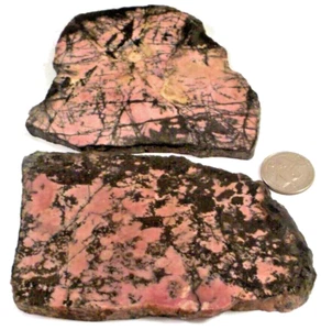 2 Beautiful Large Rhodonites Total 14.5 Ounces Estate 1st pic wet #3552 - Picture 1 of 4