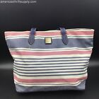 Dooney & Bourke Navy Blue/Red/Off-White Canvas Tote w/ Gold-Tone Accents (+COA)