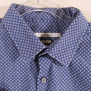 Perry Ellis Shirt Mens 17 Blue Geometric Button Up Long Sleeve Work Clothes - Picture 1 of 14