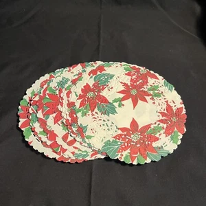 Lot 13 VTG 6” Diecut Christmas Poinsettia Doilies W/ Diecut Texture Lacy Cutouts - Picture 1 of 17