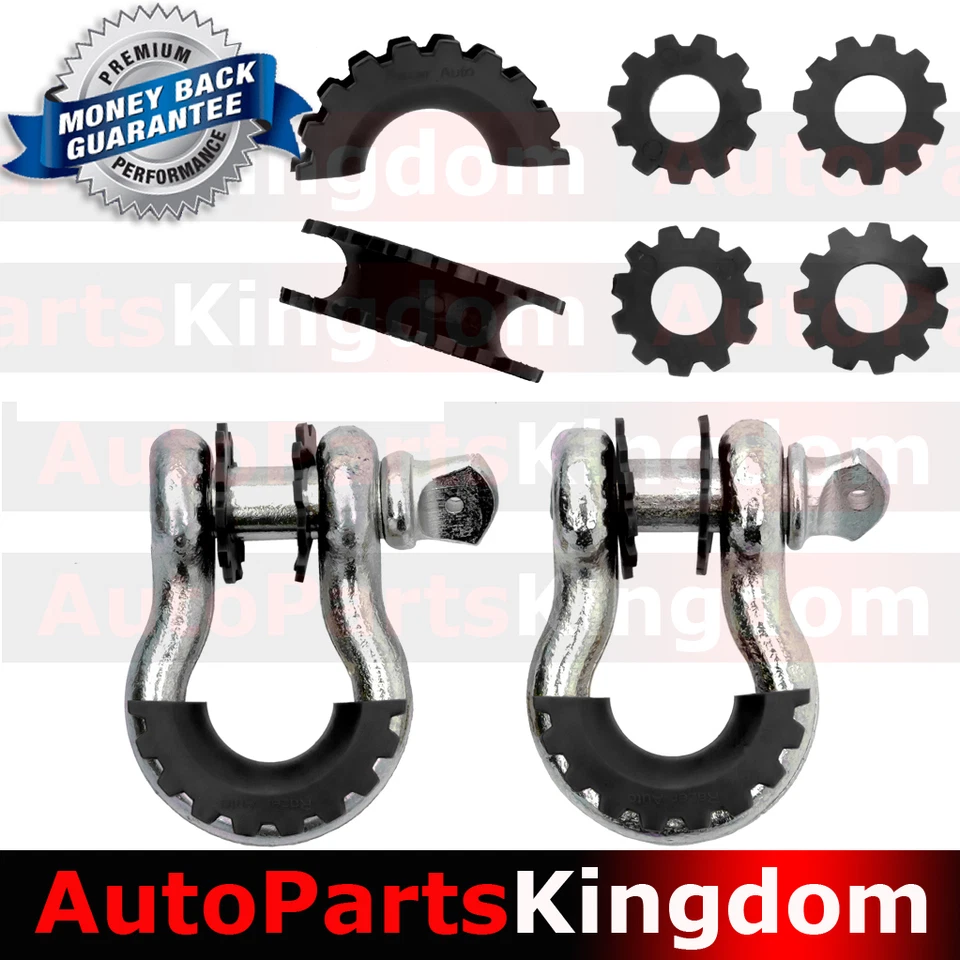 1 Pair 3/4" Silver 4.75 ton D-ring Shackle+BLK Isolator Washers Silencer Clevis - Image 1 of 1