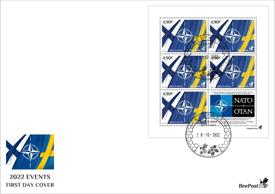 Events 2022 Finland Sweden to NATO FDC Stamps BeePost Finland First Day Cover - Image 1 of 1