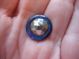 Vintage 9/16" Blue MOP Mother Of Pearl Shell Button, Cut Steel Center - C63 - Picture 1 of 5