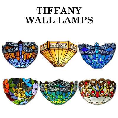 Tiffany Wall Lamp Antique Style Light Stained Glass Handcrafted Uplighter Lamps - Image 1 of 4