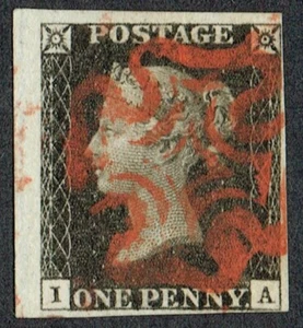 1840 1d Black Pl 2 IA 4m Fine Red MX Part Sheet Marginal VFU Cat. £375.00 - Picture 1 of 1